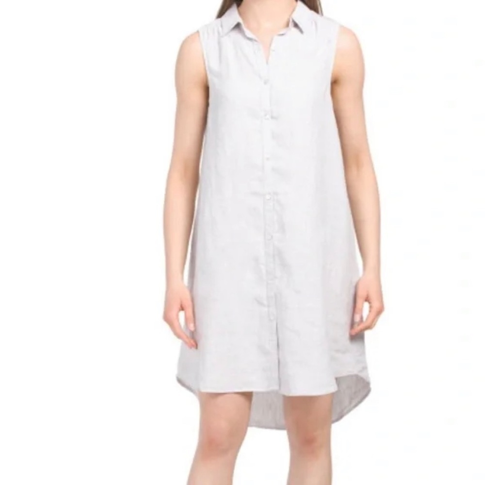 H By Halston 100% Linen Sleeveless Button Front Shirt Dress Raw Hem Size M